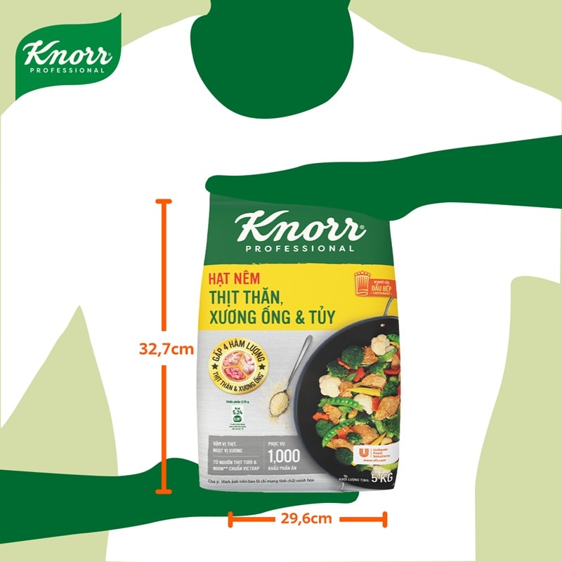 Knorr Hạt Nêm Từ Thịt 5kg - Knorr Hạt Nêm Từ Thịt được làm từ thịt thăn, xương ống và tủy giúp món ăn thơm ngon, tròn vị